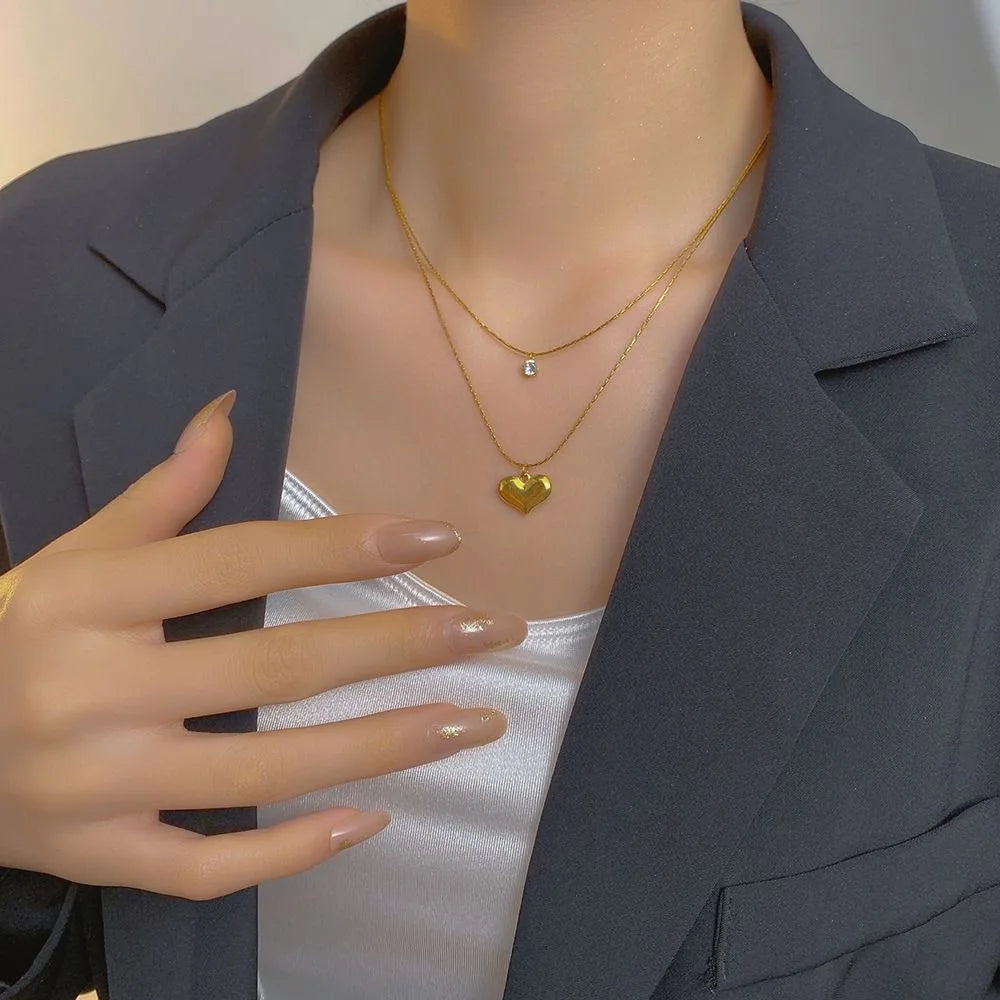 Collana Cuore Liscio – Stile a Doppio Strato