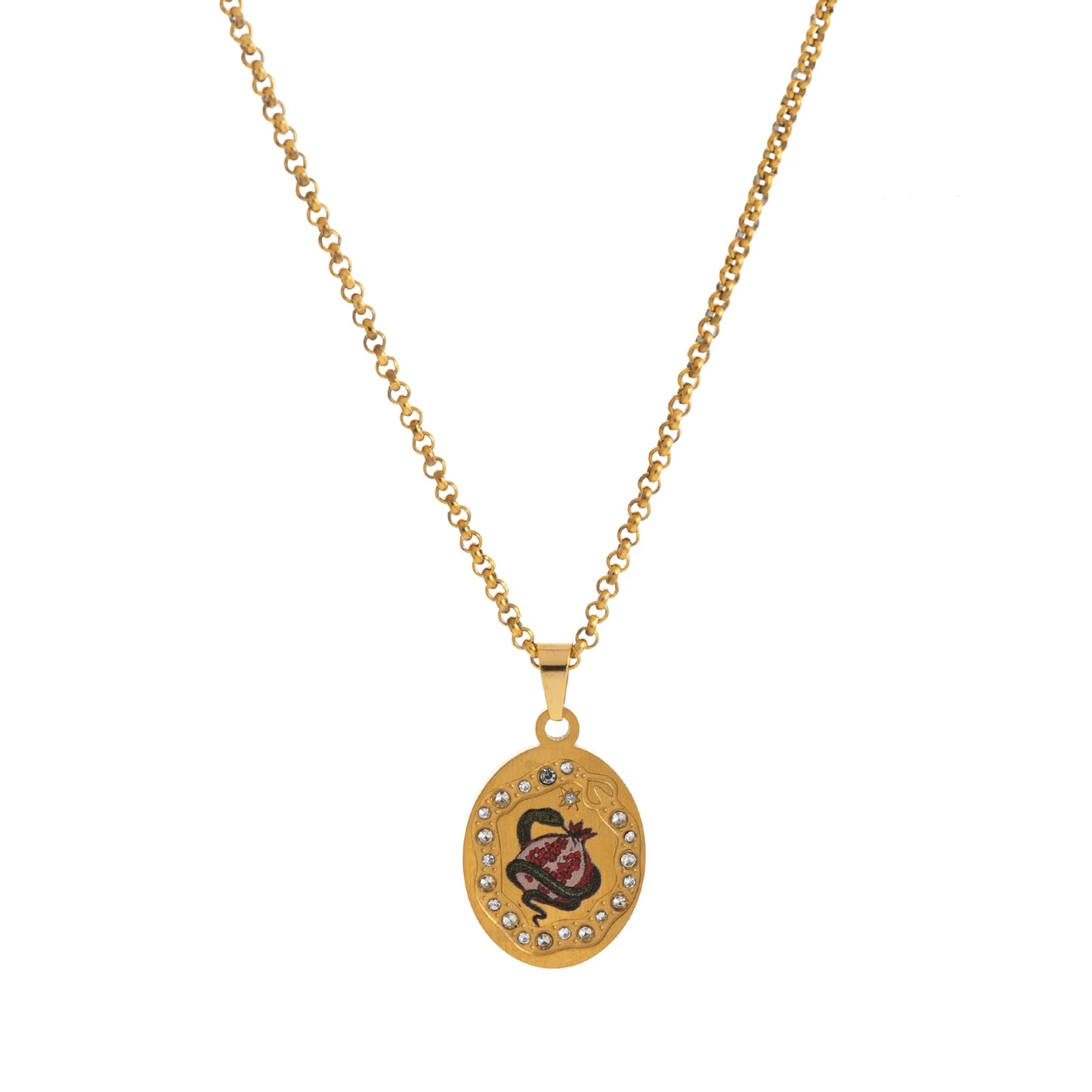 Collana Ovale Dorata Smaltata – Simboli di Vita