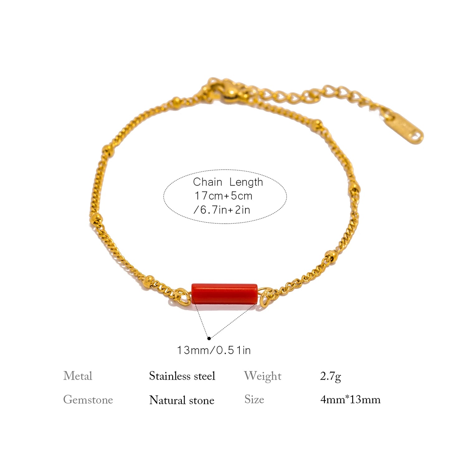 Bracciale con Catena e Pietre Naturali – Acciaio Inossidabile di Alta Qualità | Varianti Rosso, Blu, Bianco, Rosa