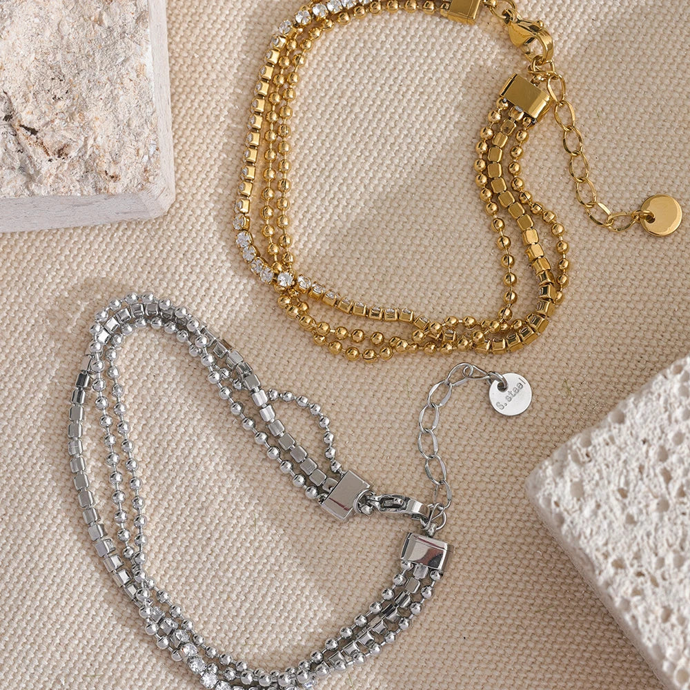 Bracciale a strati con zirconi – Acciaio inossidabile impermeabile