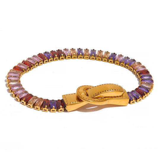 Bracciale con Fibbia Gioiello – Acciaio Inossidabile Placcato Oro 18K con Zirconi Colorati | Design Unico