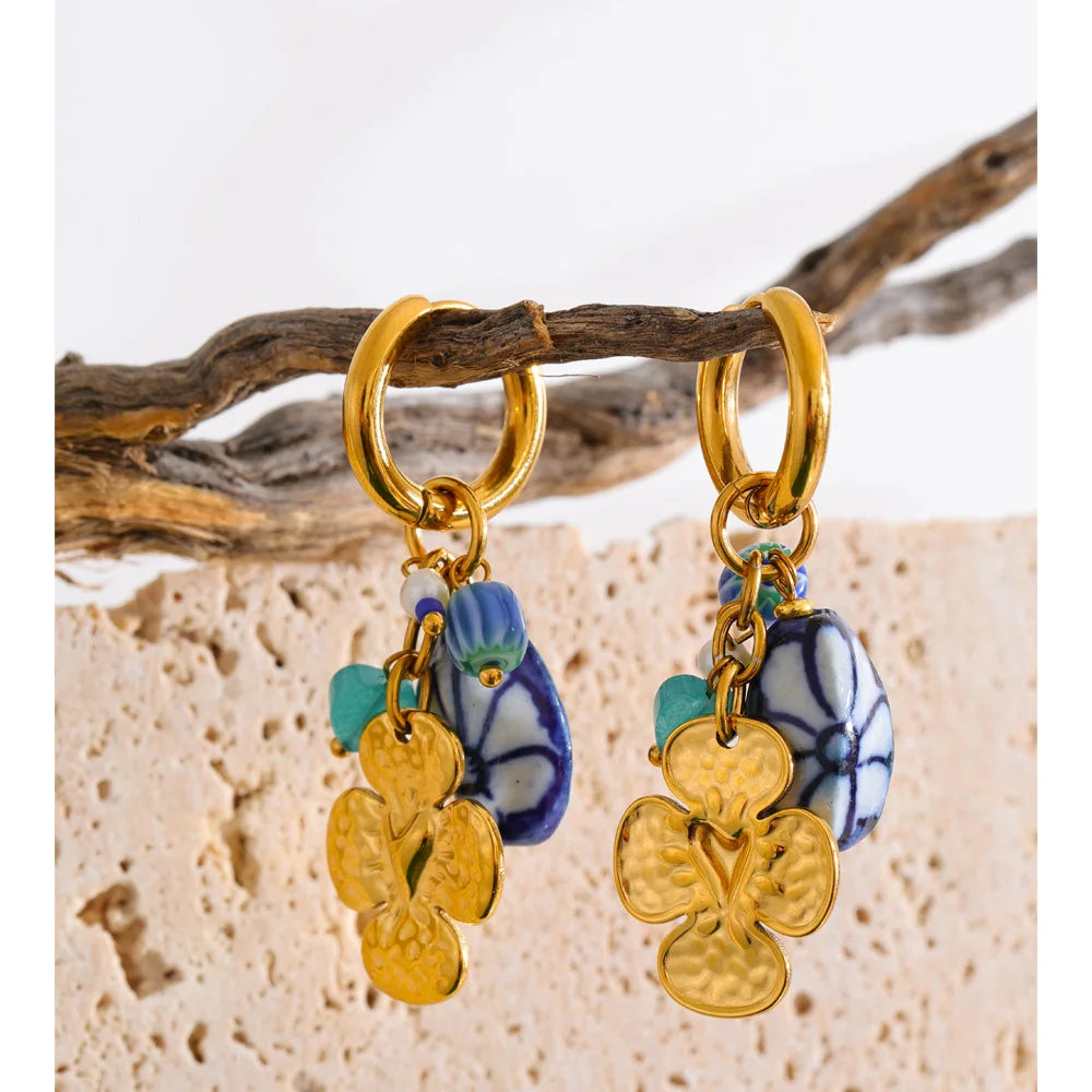 Orecchini Cerchio Fiore Blu