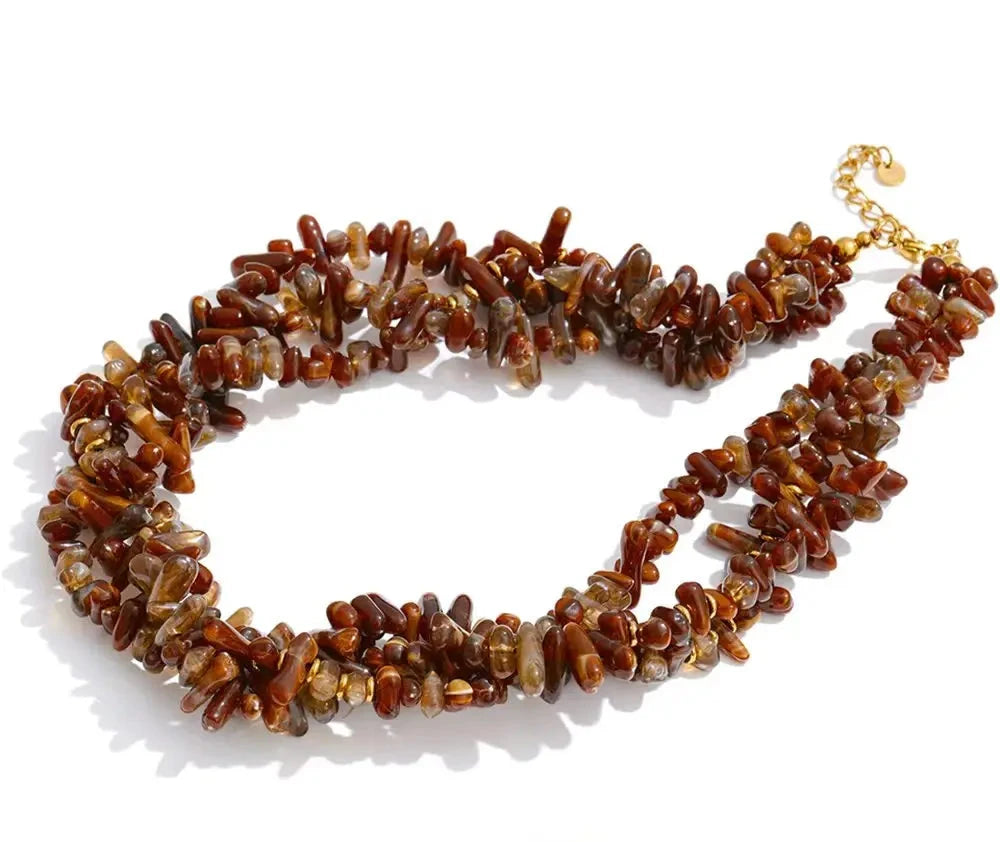 Collana “Amber Bloom” – Perline Naturali a Strati