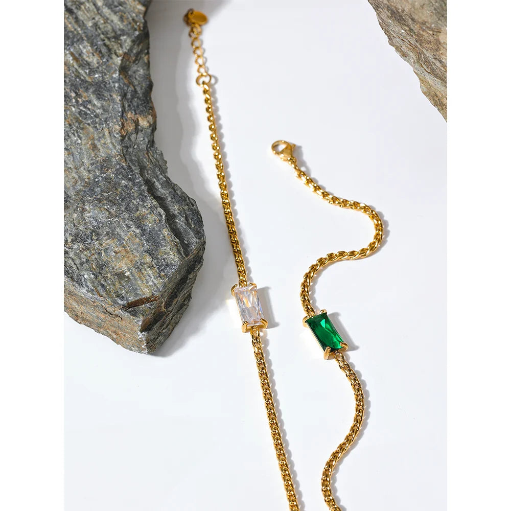 Bracciale dorato con zircone baguette – Acciaio inossidabile impermeabile