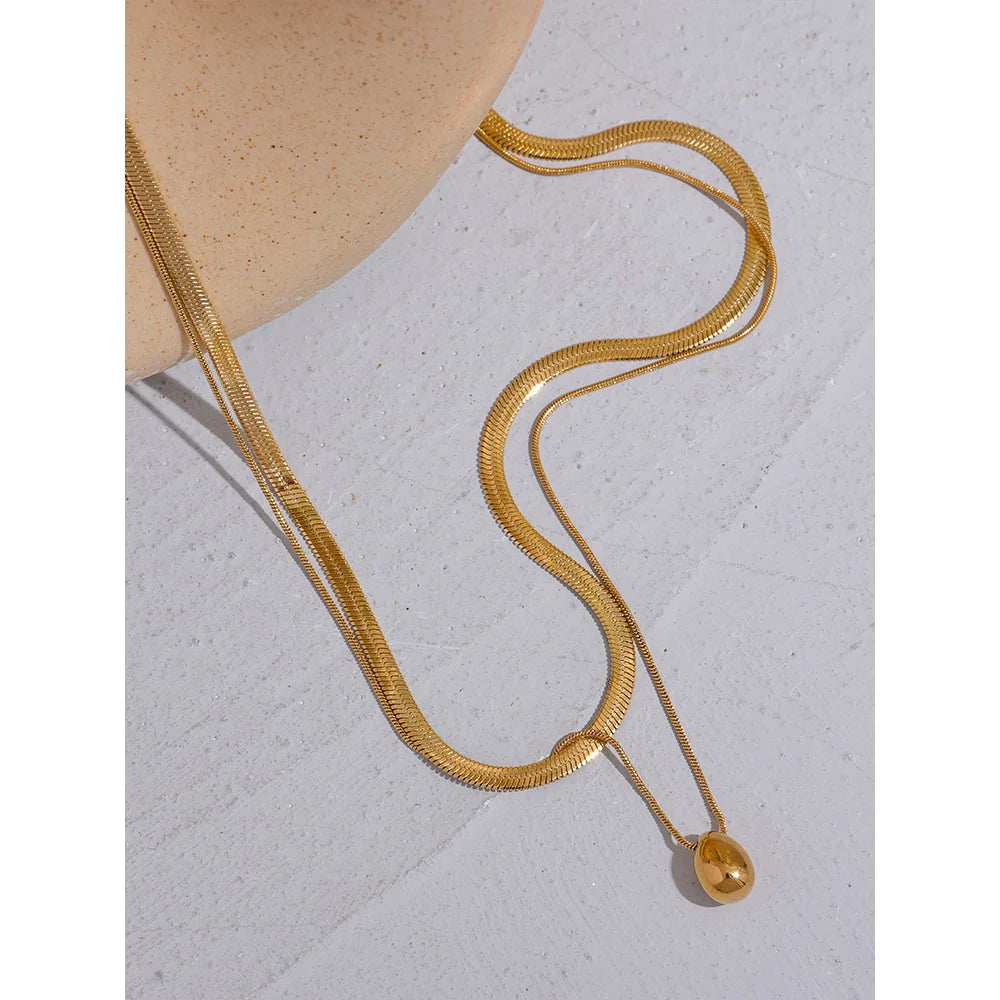 Collana a Doppio Strato con Pendente a Goccia – Catena Serpente in Acciaio Inossidabile Oro 18K