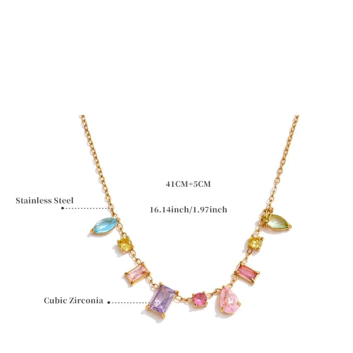 Collana con zirconi colorati in acciaio dorato