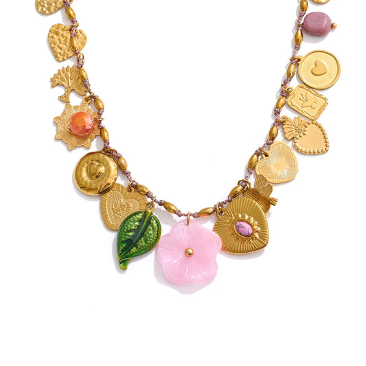Collana Charm Multiciondolo – Acciaio Inossidabile Oro & Resina
