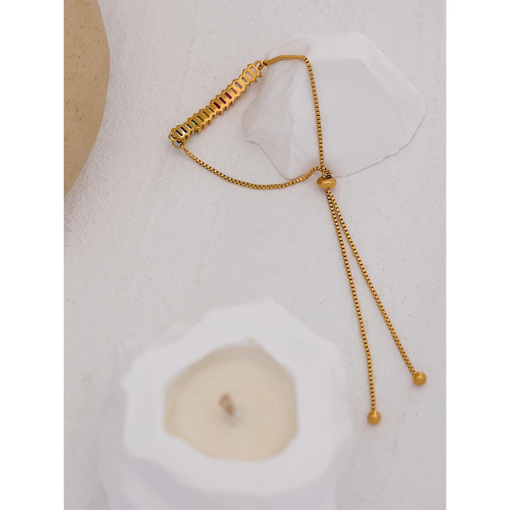 Bracciale Arcobaleno Regolabile – Acciaio Inossidabile Placcato Oro 18K con Zirconi Colorati