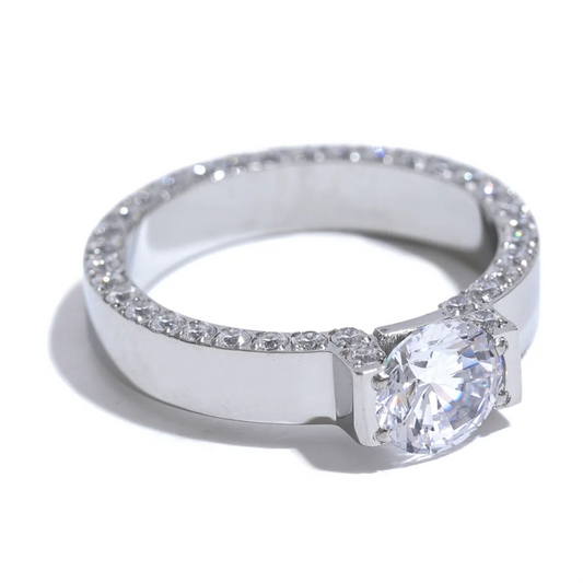 Anello Elegante con Zircone – Acciaio Inossidabile Oro o Acciaio