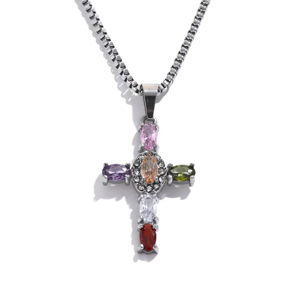 Collana Croce Brillante – Zirconi Multicolor