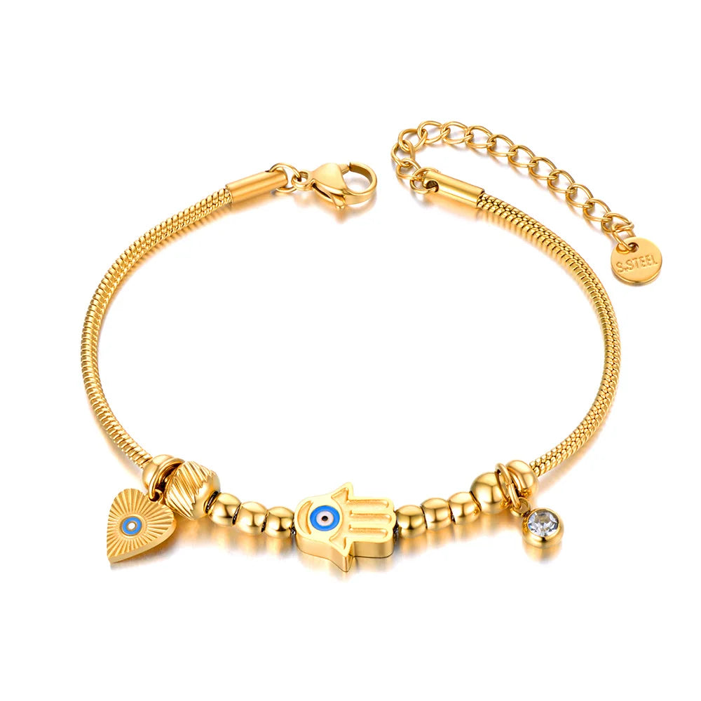 Bracciale in acciaio inossidabile con charm occhio blu – Gioiello portafortuna da donna