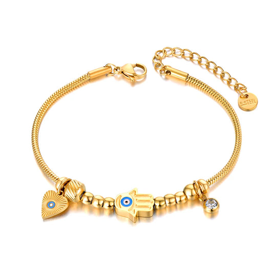Bracciale in acciaio inossidabile con charm occhio blu – Gioiello portafortuna da donna