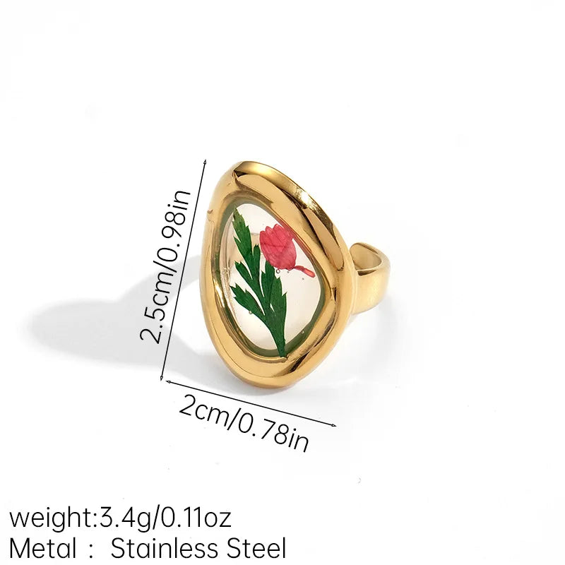Anello regolabile in acciaio inossidabile con motivo floreale geometrico – Stile retrò