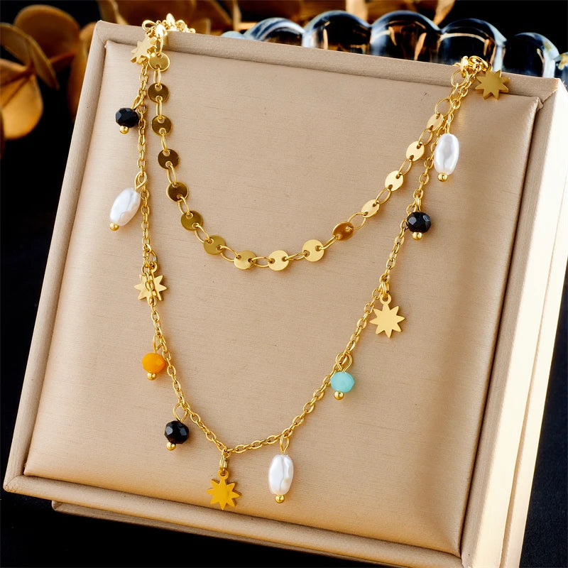 Stella di Perle – Collana Geometrica in Oro Lucente