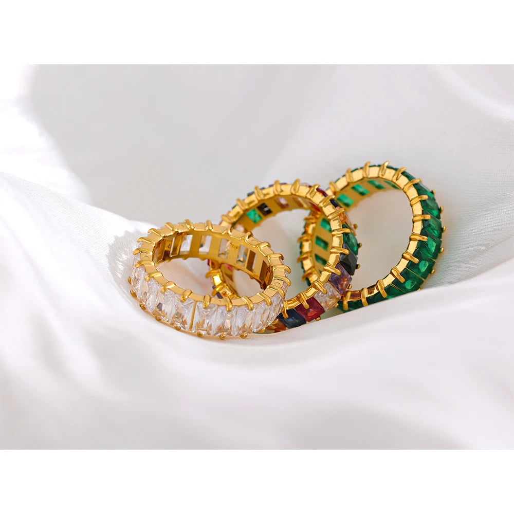 Anello Eternity con Zirconi Colorati – Acciaio Inossidabile Oro 18K