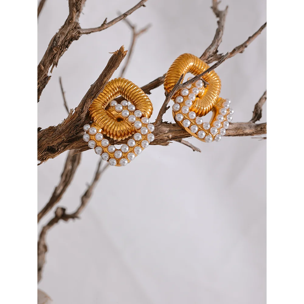 Orecchini Geometrici Vintage Quadrati – Zirconi o Perle, Acciaio Inossidabile Dorato