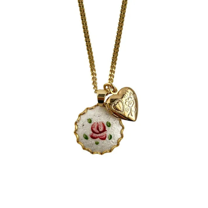 Collana con Ciondolo Fiore Dipinto – Stile Retrò Elegante