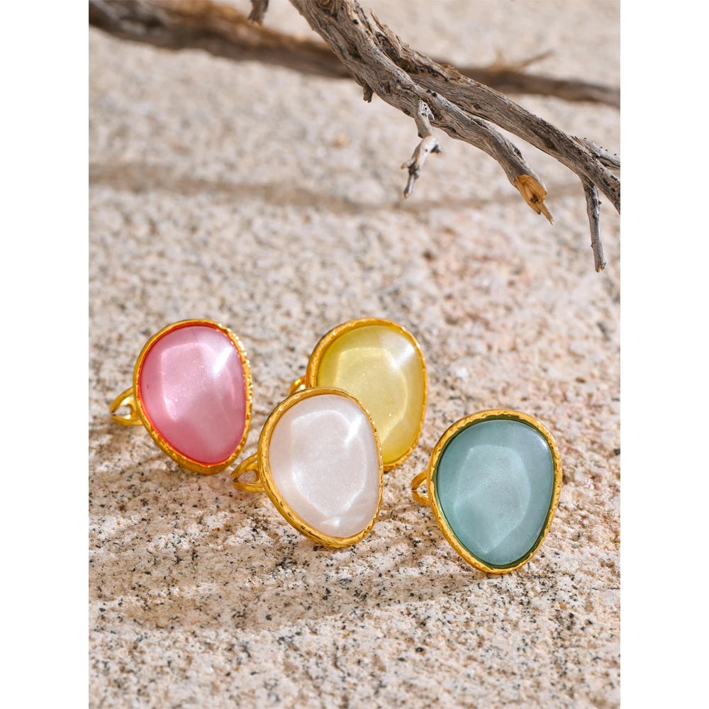 Anello Caramella Multicolor – Gioiello Regolabile in Resina e Acciaio Inossidabile Oro