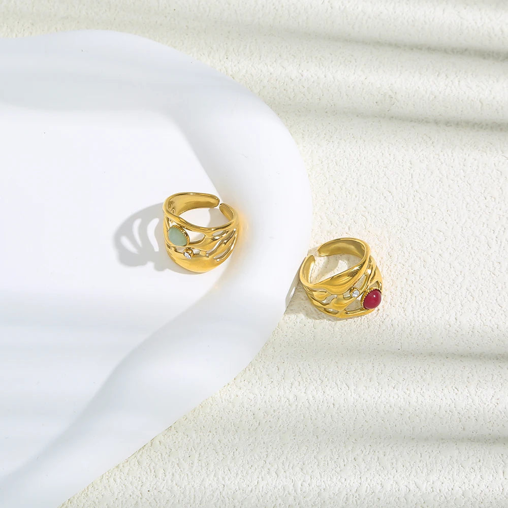 Anello Regolabile con Pietra Naturale – Acciaio Inossidabile Oro