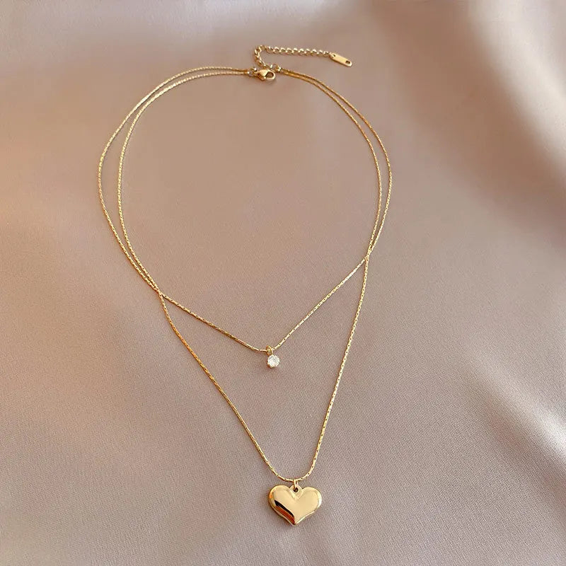Collana Cuore Liscio – Stile a Doppio Strato
