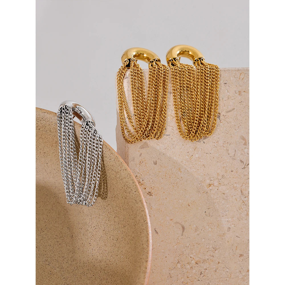 Orecchini Pendenti con Nappa a Catena – Acciaio Inossidabile | Oro & Argento