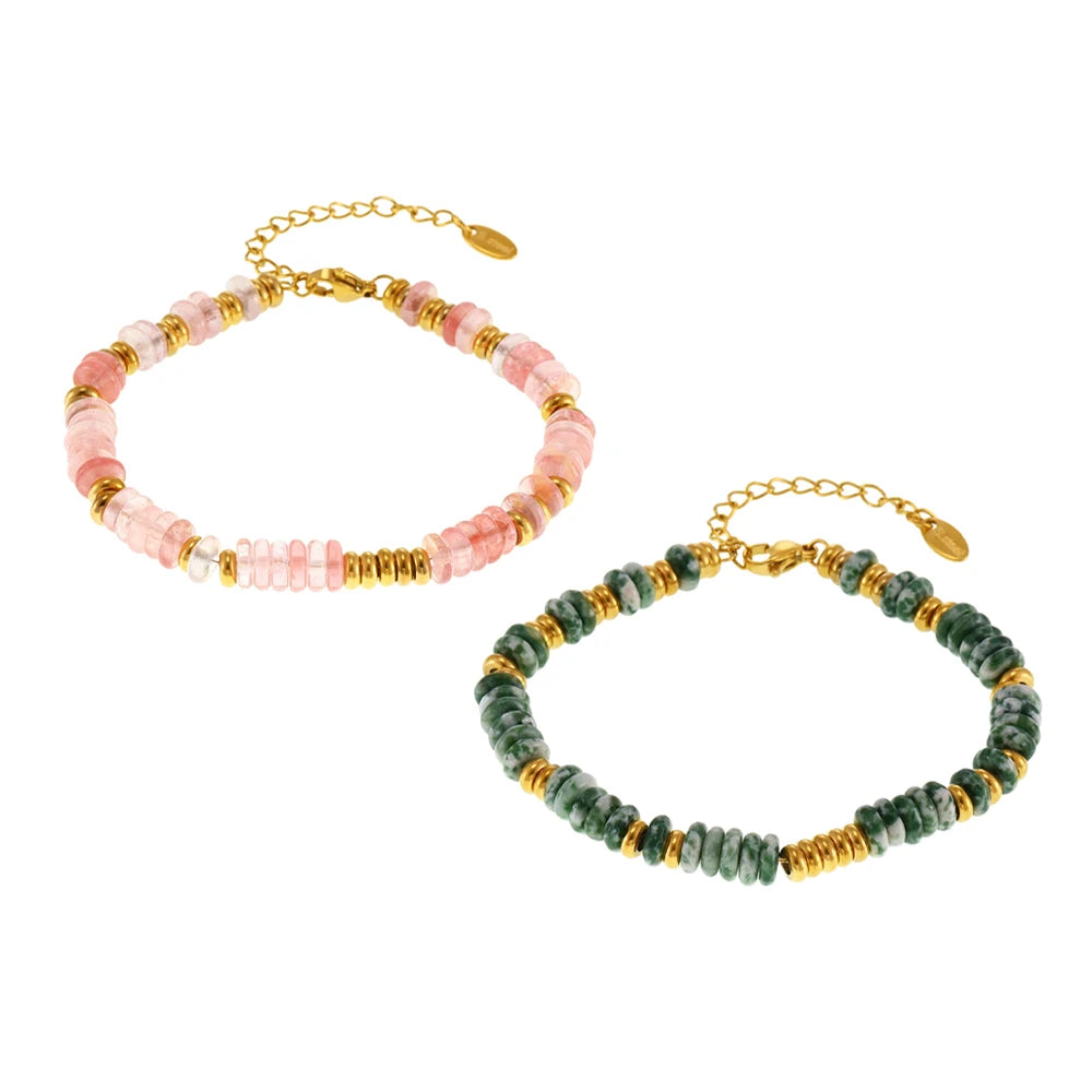Bracciale con Perline in Pietre Naturali Multicolore - 6 Varianti di Colore