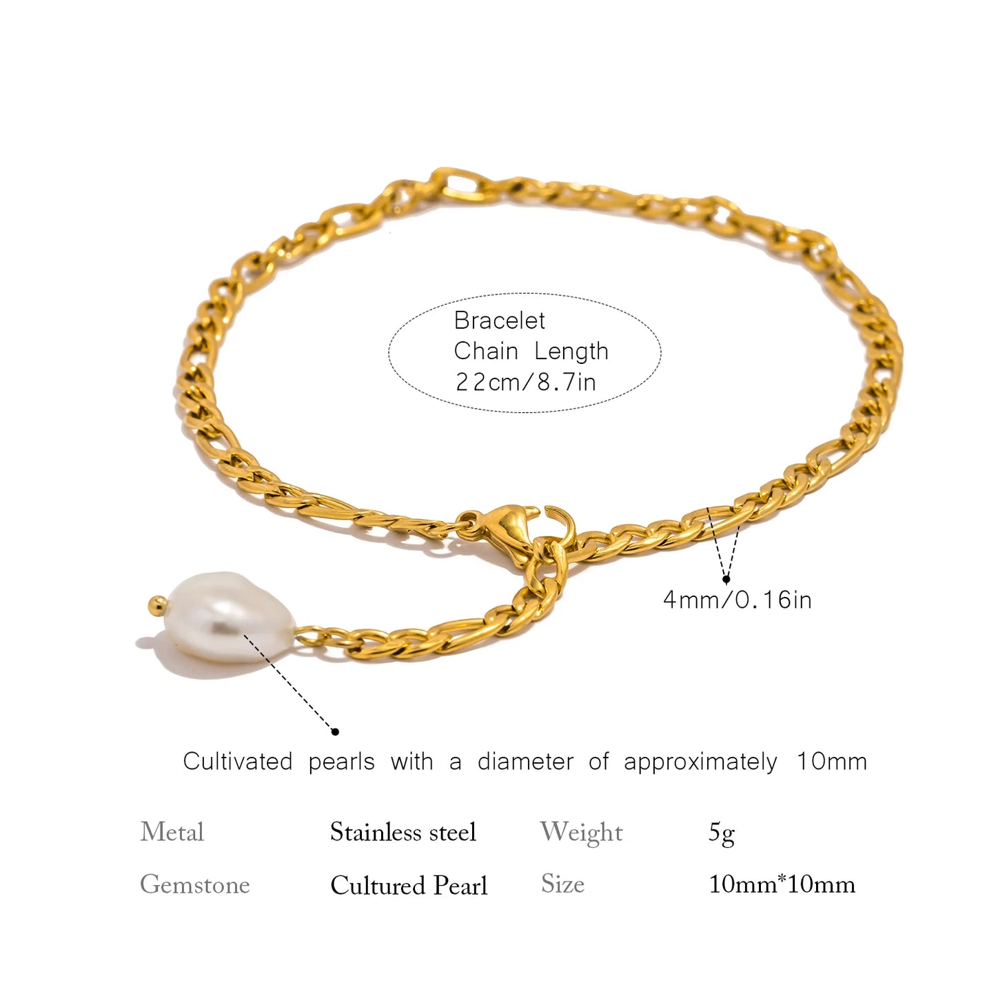 Bracciale con Ciondolo di Perla Naturale – Acciaio Inossidabile Impermeabile, Colori Oro o Argento
