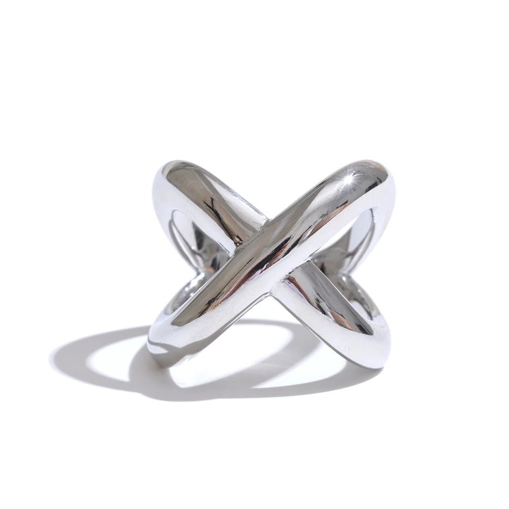 Anello Geometrico a X – Acciaio Inossidabile Placcato (Oro o Platino)