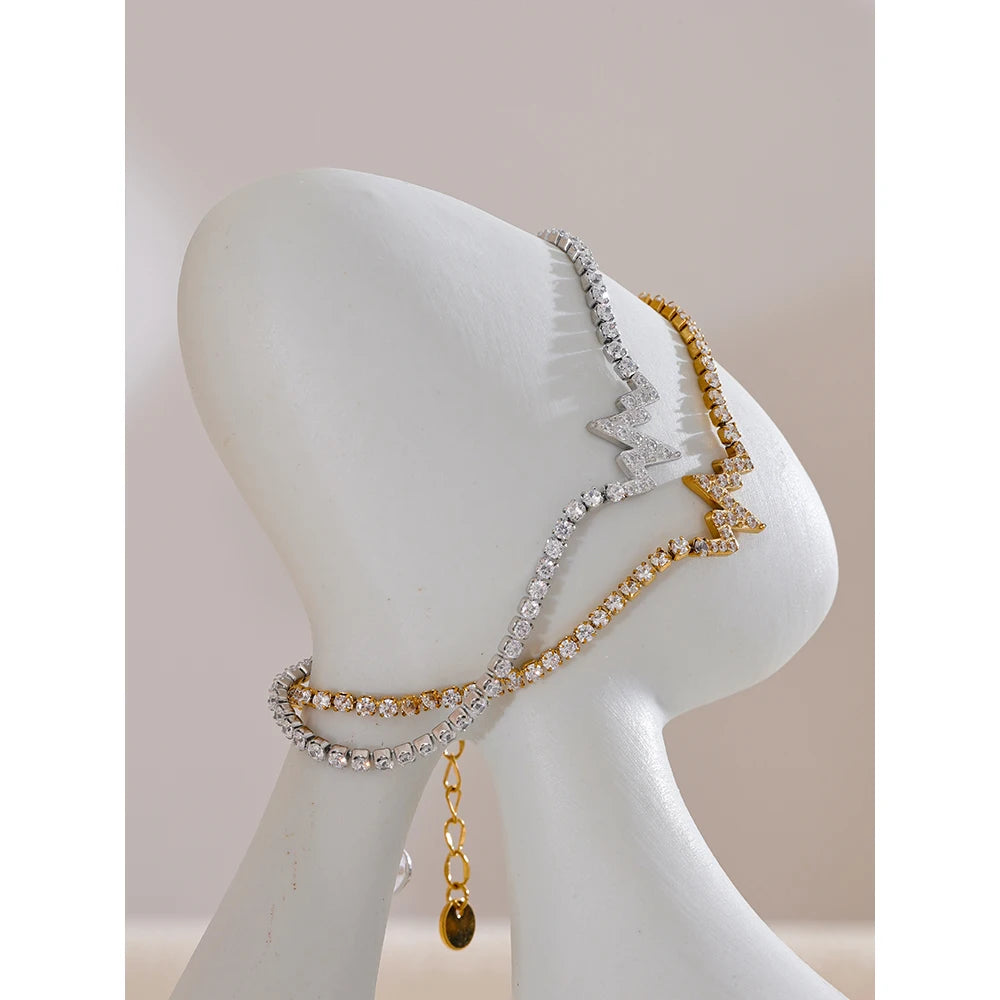 Bracciale Fulmine con Zirconi – Acciaio Inossidabile Placcato Oro 18K o Platino