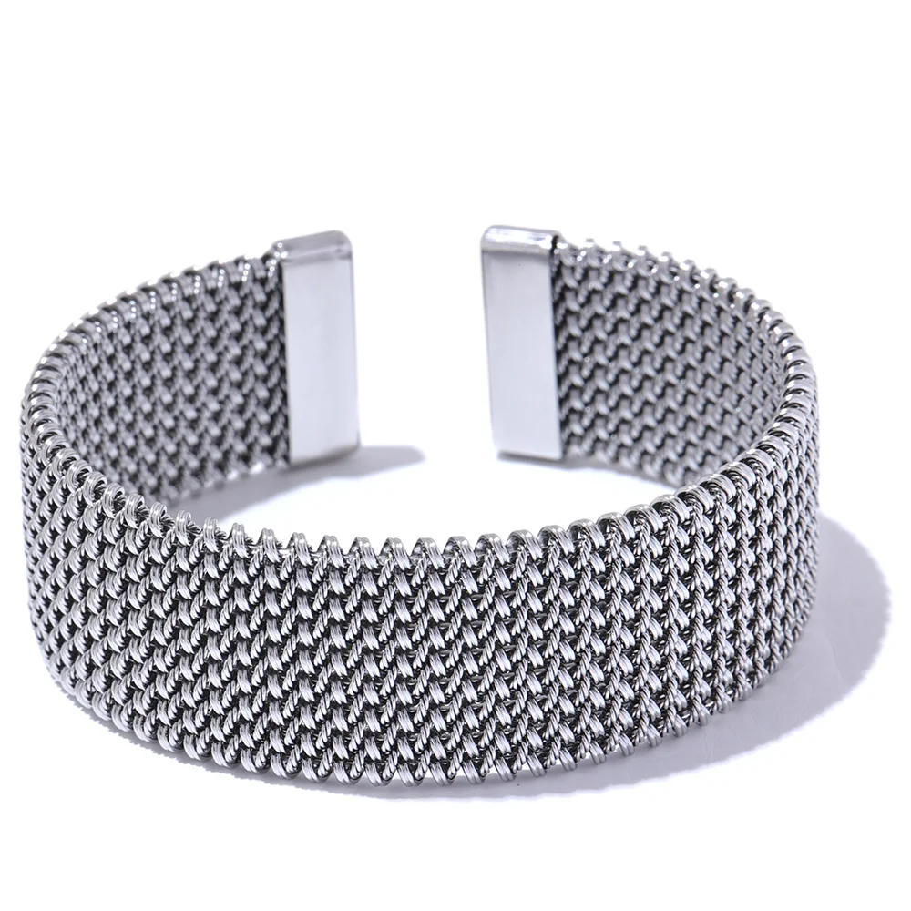 Bracciale rigido largo con texture – Acciaio inossidabile impermeabile