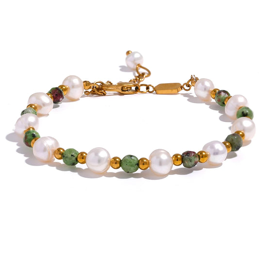 Bracciale con perle d’acqua dolce e pietre naturali