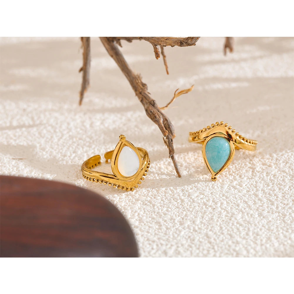 Anello Goccia d’Oceano – Amazzonite e Conchiglia Naturale