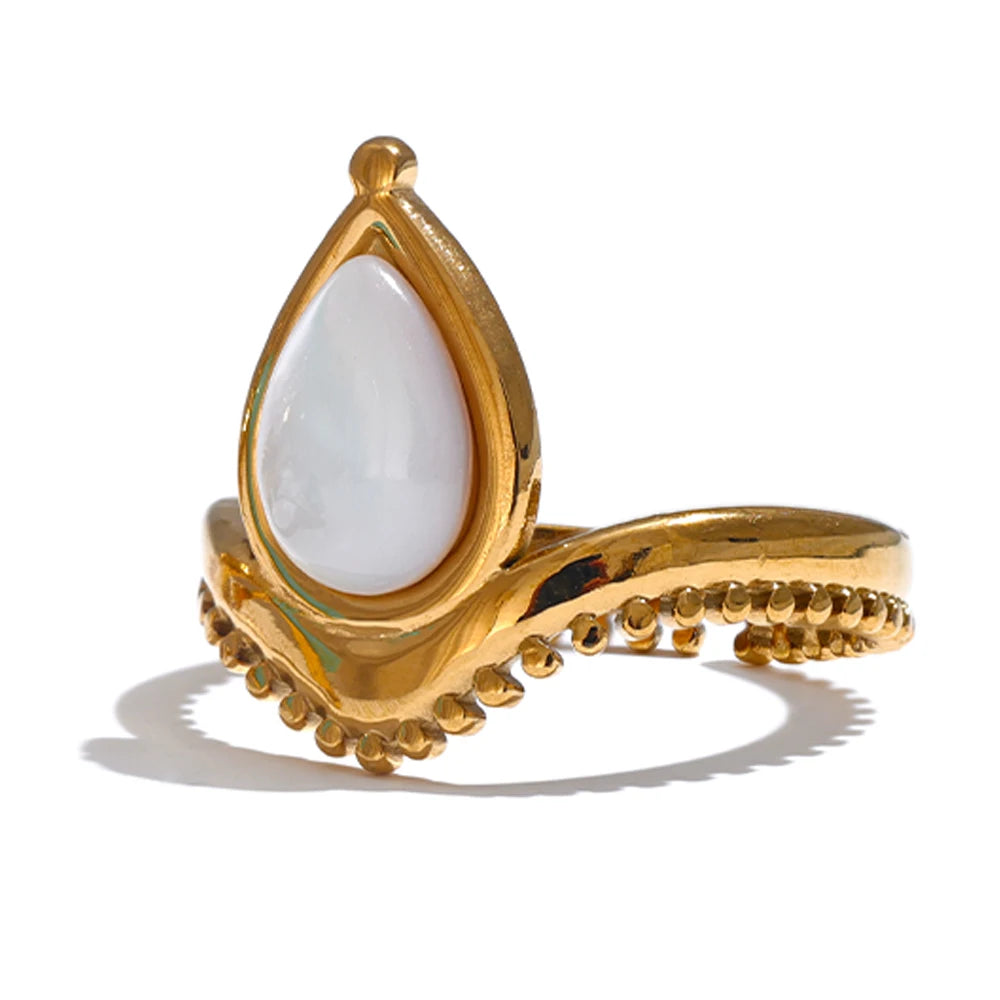 Anello Goccia d’Oceano – Amazzonite e Conchiglia Naturale
