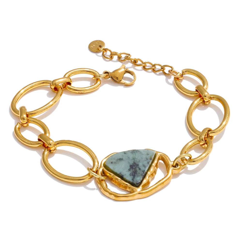 Bracciale a Catena Dorata con Pietra Naturale in Acciaio Inossidabile