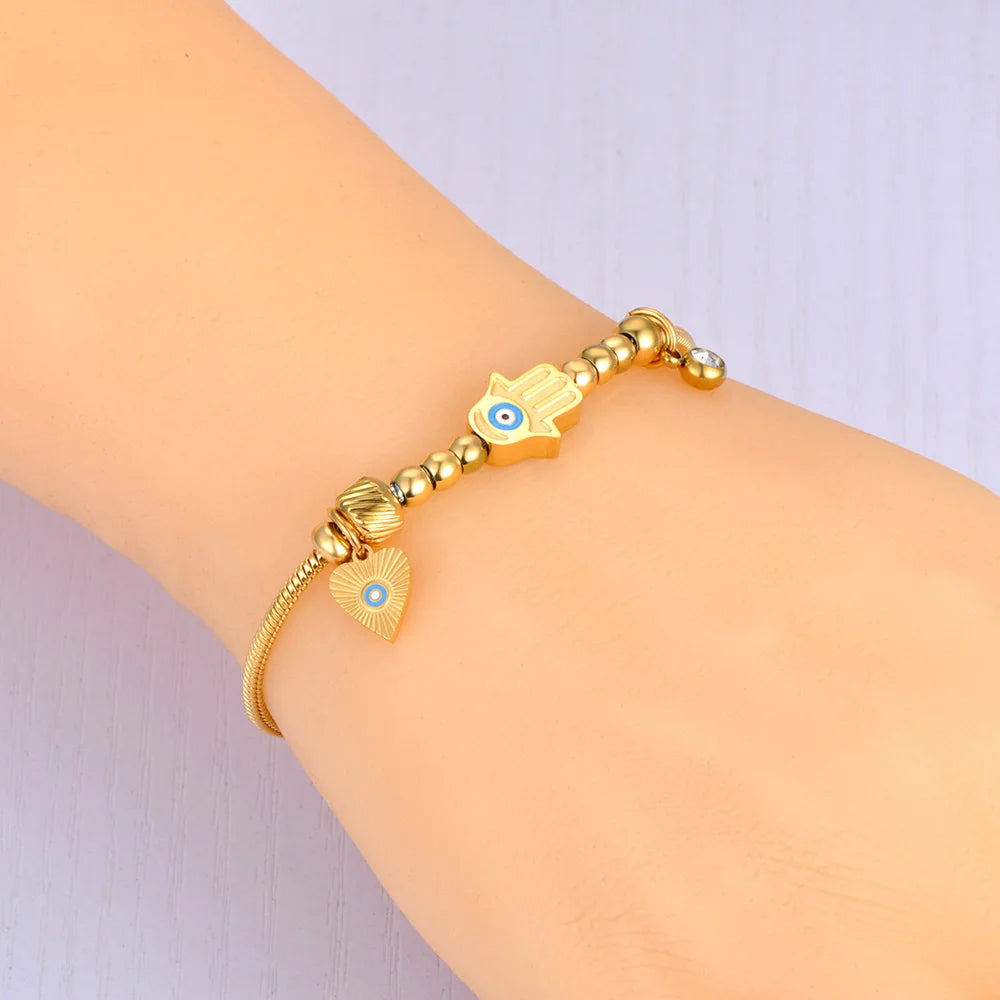 Bracciale in acciaio inossidabile con charm occhio blu – Gioiello portafortuna da donna