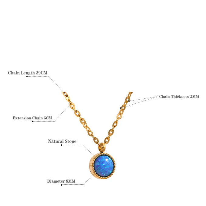 Collana con Pendente in Opale Blu – Acciaio Inossidabile Oro
