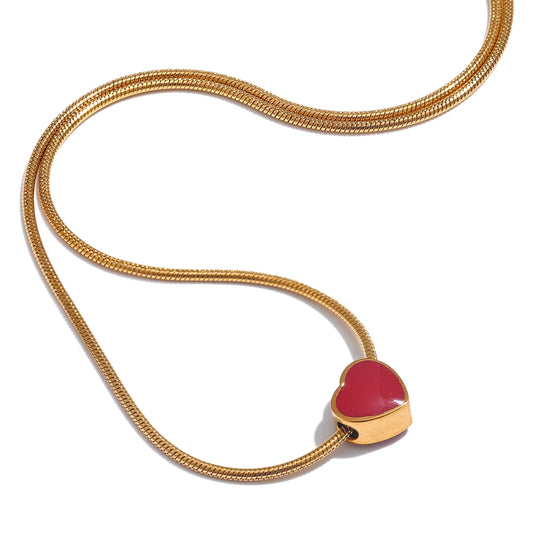 Collana Cuore Rosso Smaltato – Acciaio Inossidabile  | Gioiello Romantico e Chic