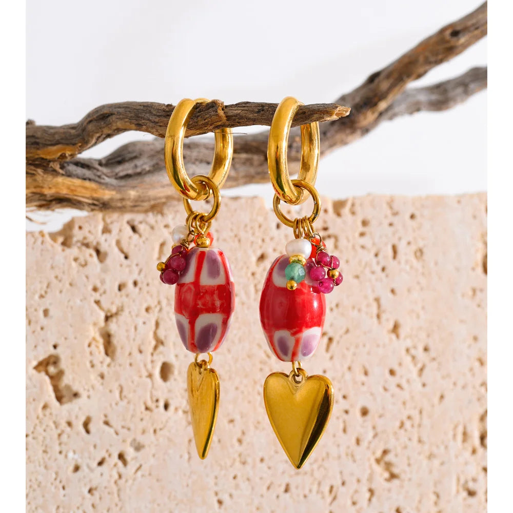 Orecchini Cerchio Cuore Rosso