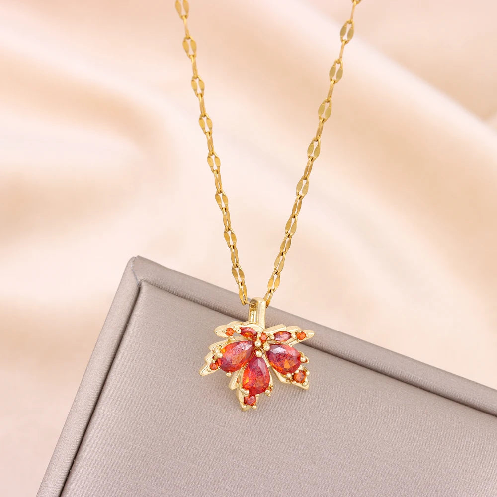 Collana Foglia d’Acero Rossa