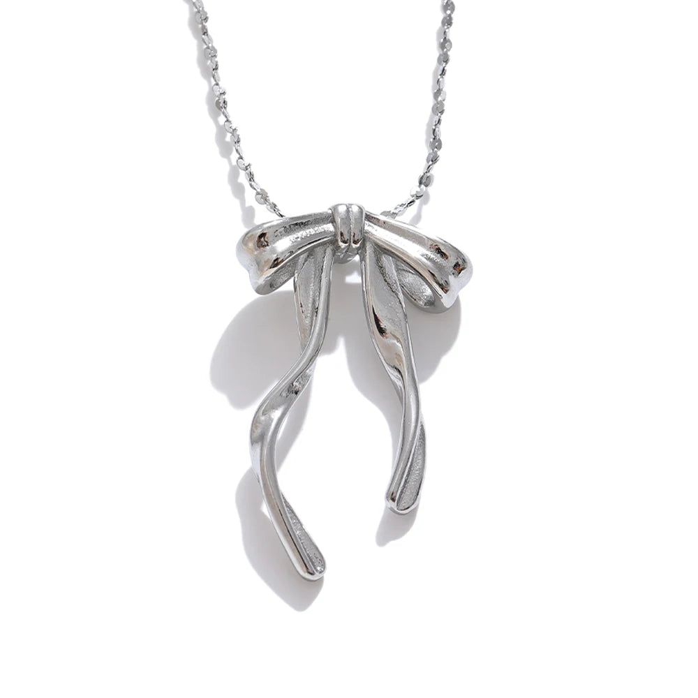 Collana Nodo a Fiocco – Acciaio Inossidabile 316L Placcato Oro 18K o Platino
