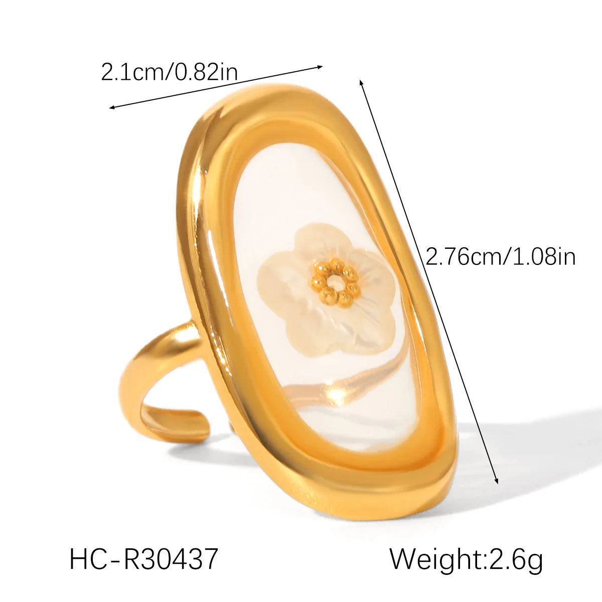 Anello aperto con fiore di conchiglia – Acciaio inossidabile placcato oro 18K