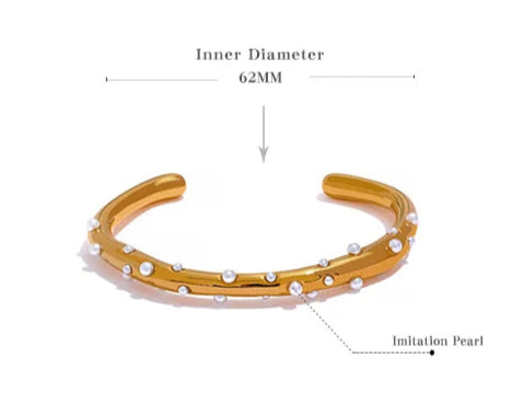 Bracciale Rigido Aperto con Perle – Acciaio Inossidabile Oro
