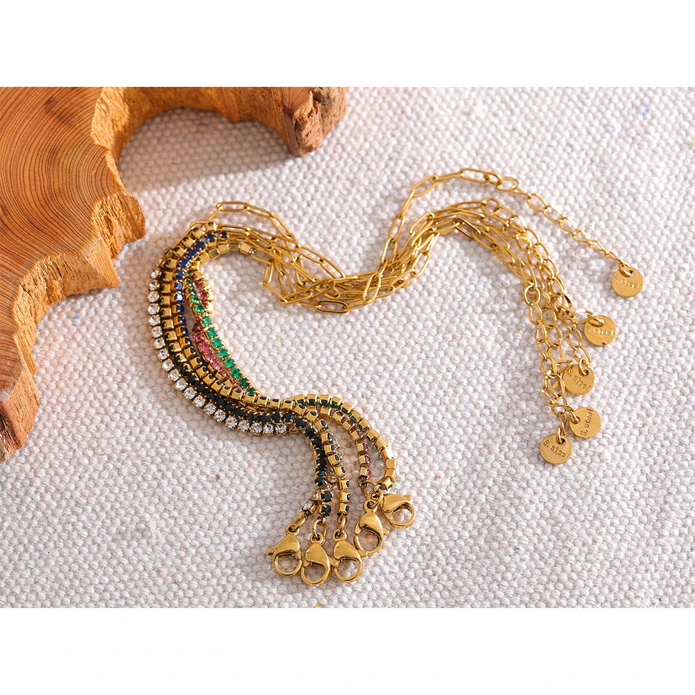 Bracciale Tennis Colorato – Acciaio Inossidabile Placcato Oro 18K con Zirconi Cubici