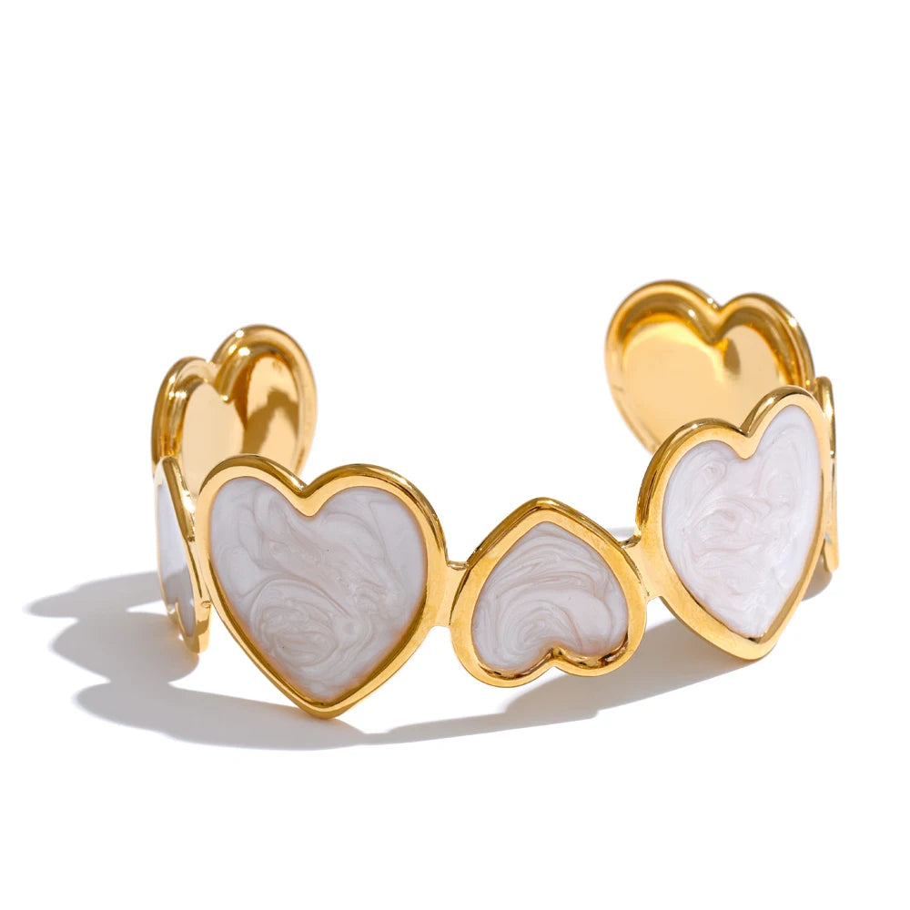 Bracciale Rigido Cuori Smaltati – Acciaio Inossidabile Dorato | 3 Varianti Colorate