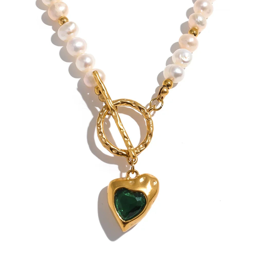Collana con Perle e Cuore con Zircone