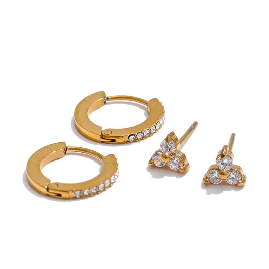 Set Orecchini “Luce d’Eleganza” – 2 paia con zirconi in acciaio placcato oro e platino