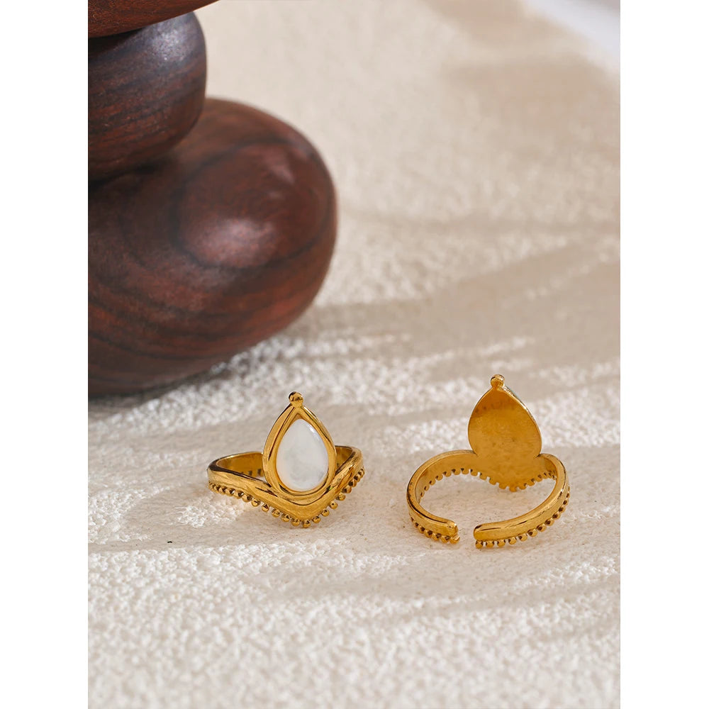 Anello Goccia d’Oceano – Amazzonite e Conchiglia Naturale