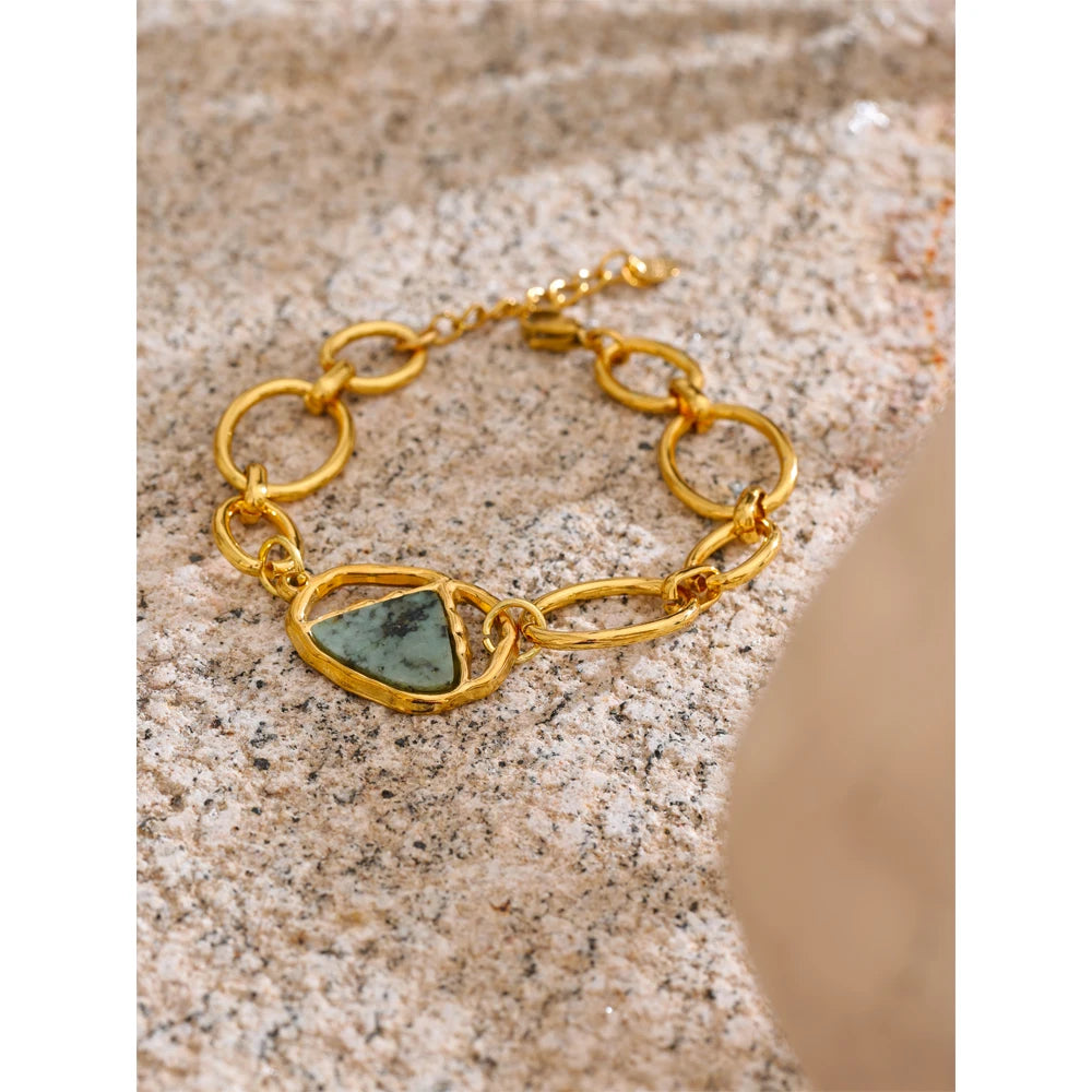 Bracciale a Catena Dorata con Pietra Naturale in Acciaio Inossidabile