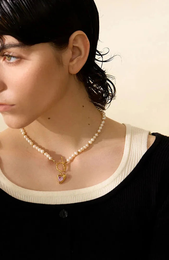 Collana con Perle e Cuore con Zircone