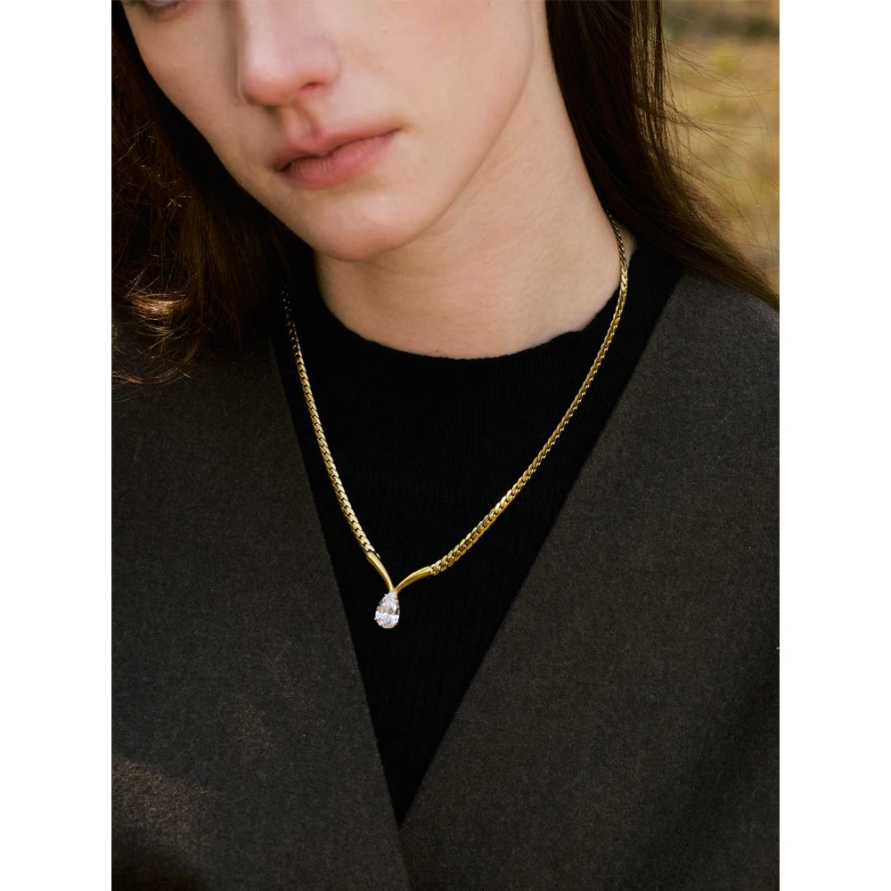 Collana con Pendente a Goccia – Acciaio Inossidabile Placcato Oro 18K o Platino | Zircone Cubico